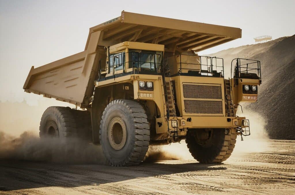 Mining haul truck in coal mine